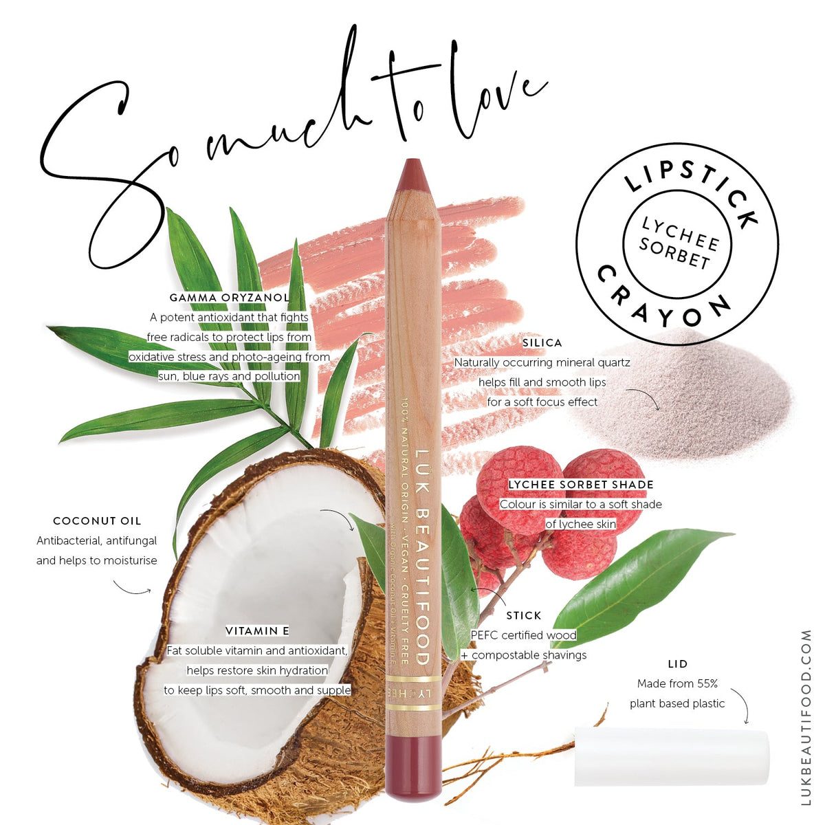 Lük Beautifood Lipstick Crayon in Lychee Sorbet — light dusky pink natural lipstick crayon
