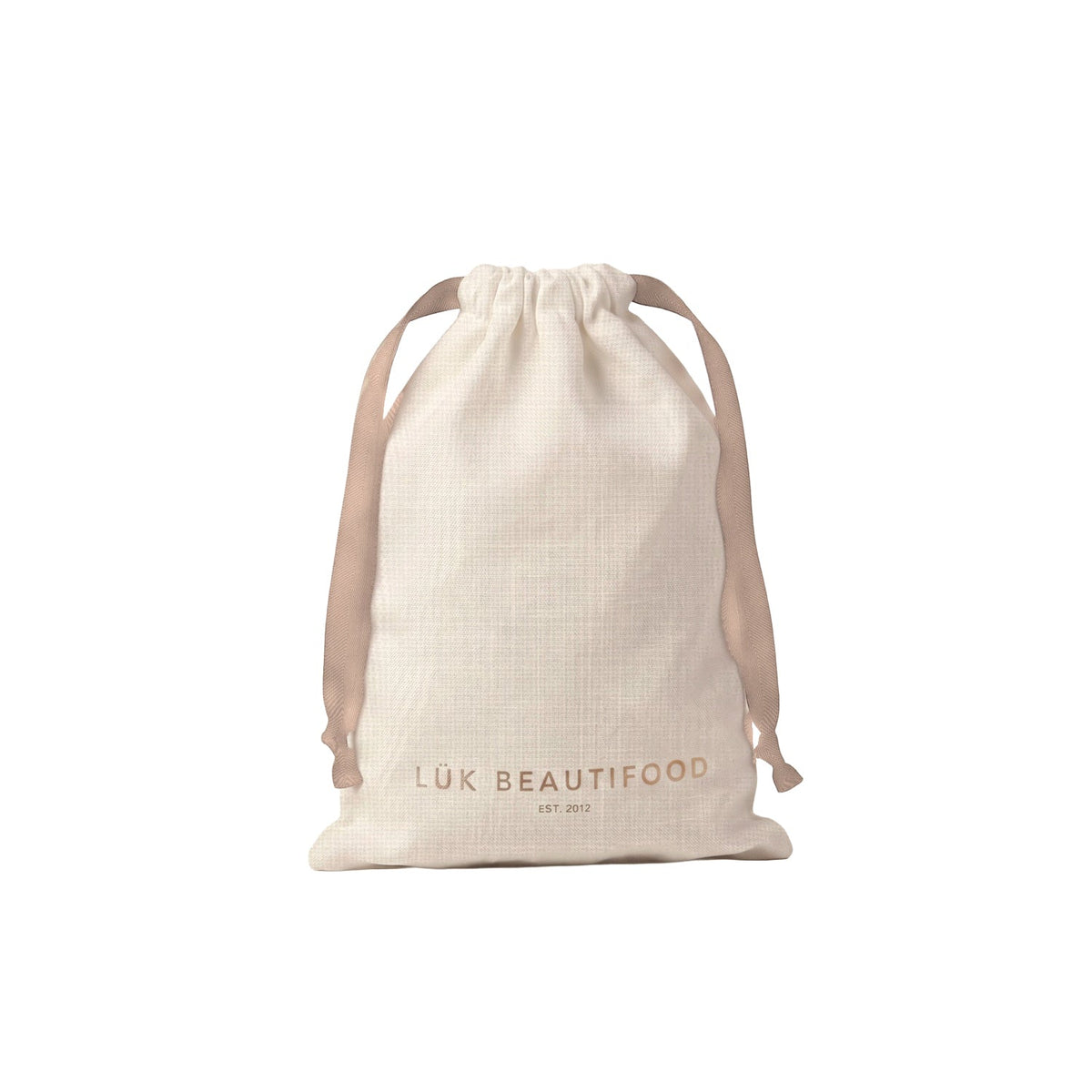 Lük Beautifood keepsake beige cotton gift bag with a ribbon drawstring, free Christmas gift wrapping