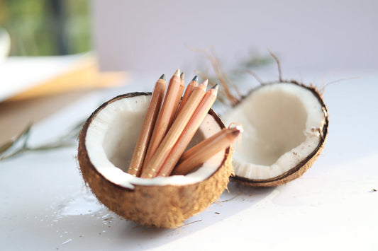 Lük Beautifood Luminous Eye Crayons in a coconut shell