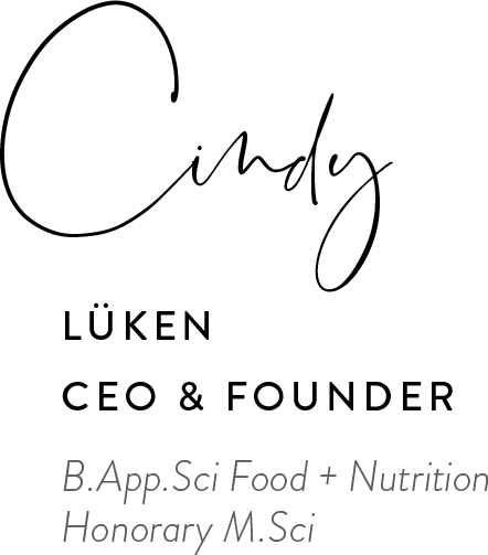 Cindy L&uuml;ken signature - CEO & Founder, B.App.Sci Food + Nutrition, Honorary M.Sci