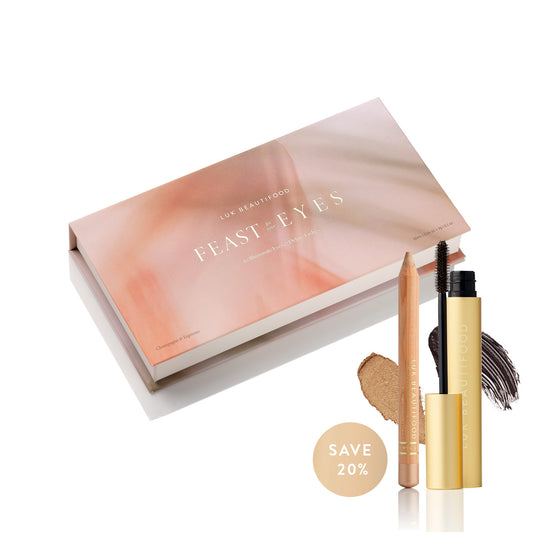 Lük Beautifood Feast for Your Eyes Christmas gift set — Champagne Luminous Eye Crayon and Espresso Lash Nourish Mascara in gift box