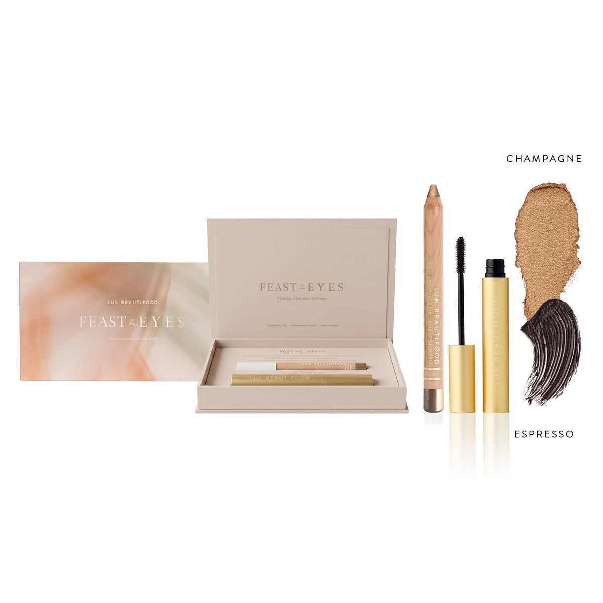 Lük Beautifood Feast for Your Eyes Gift Set — Champagne Luminous Eye Crayon and Espresso Lash Nourish Mascara