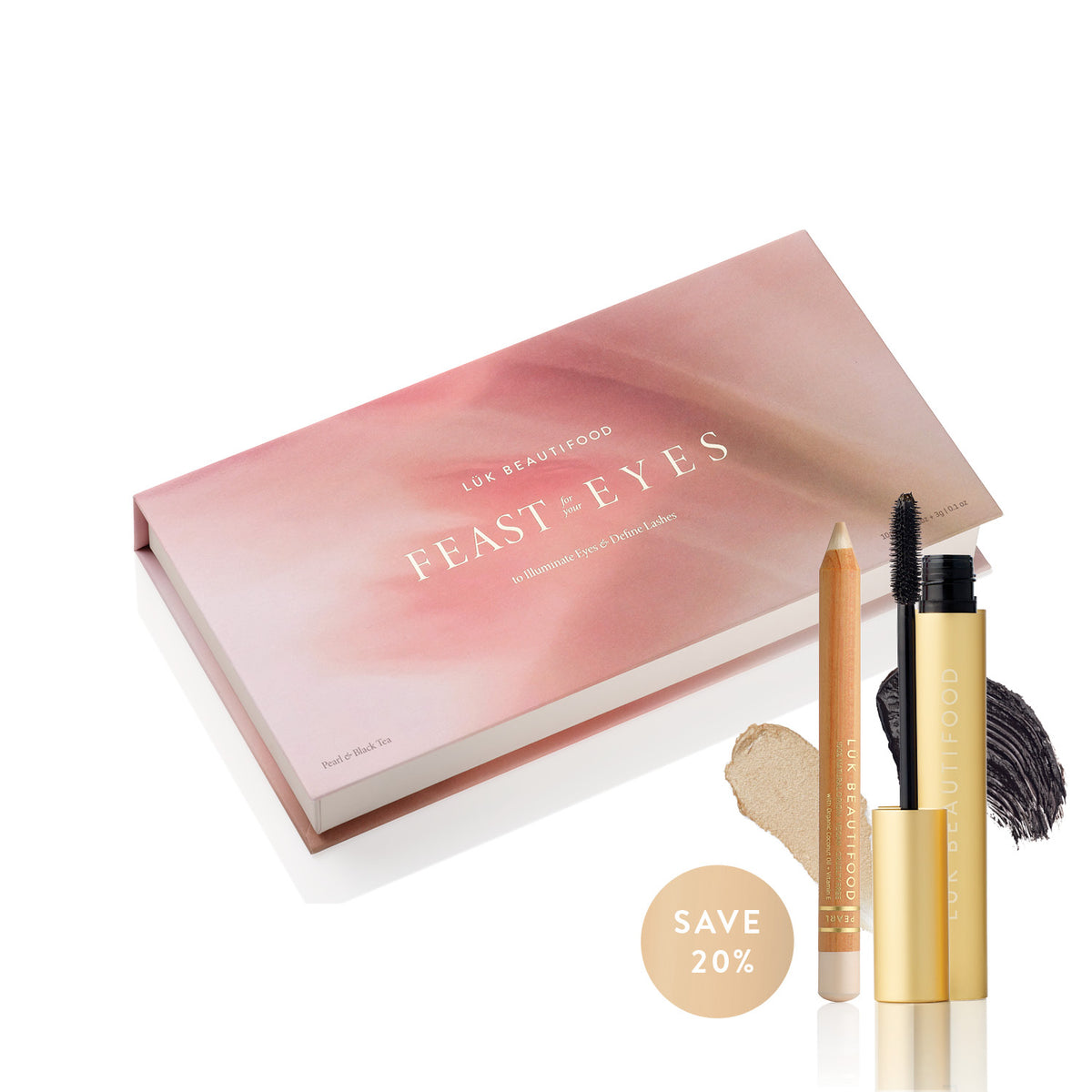 Lük Beautifood Feast for Your Eyes Christmas gift set — Pearl Luminous Eye Crayon and Black Tea Lash Nourish Mascara in gift box
