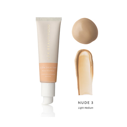 LÜK Beautifood Instant Glow Skin Tint Nude 3 Light Medium tube with shade swatch