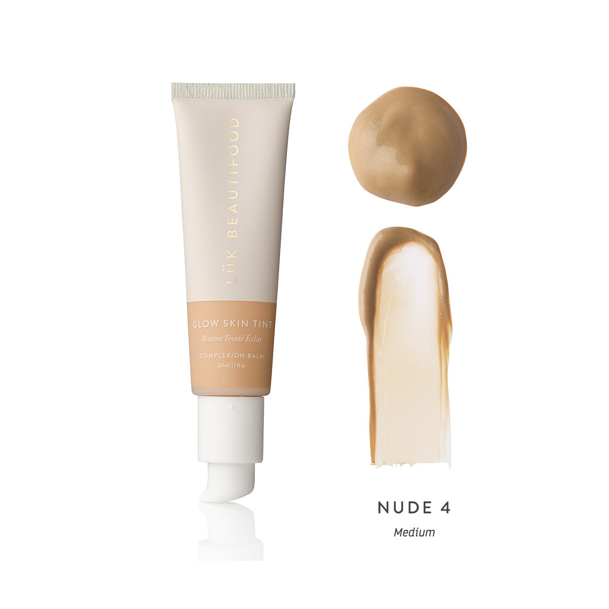 LÜK Beautifood Instant Glow Skin Tint Nude 4 Medium tube with shade swatch