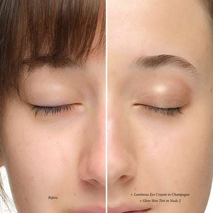 Before and after: Lük Beautifood Luminous Eye Crayon in Champagne with Glow Skin Tint
