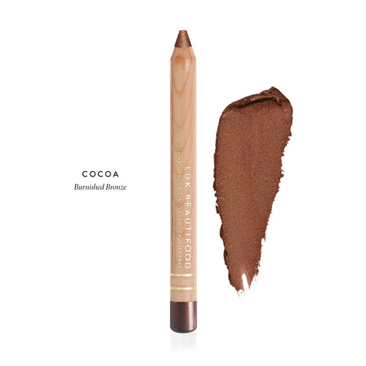 LÜK Beautifood Luminous Eye Crayon in Cocoa, burnished bronze, shown with swatch