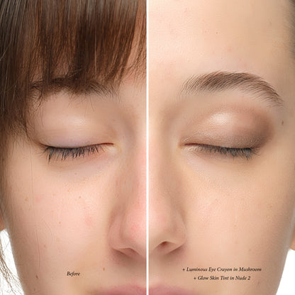 Before and after: Lük Beautifood Luminous Eye Crayon in Mushroom with Glow Skin Tint