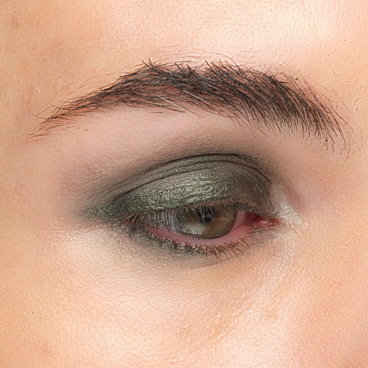 Lük Beautifood Luminous Eye Crayon in Olive — Olive eyeshadow on the open eye