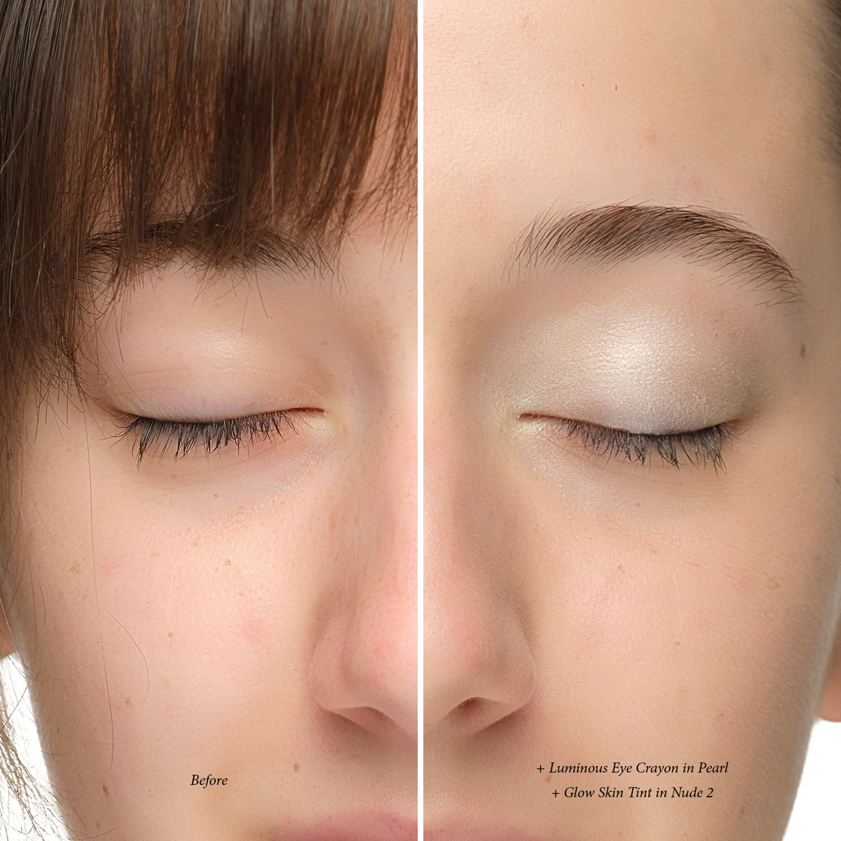Before and after: Lük Beautifood Luminous Eye Crayon in Pearl with Glow Skin Tint