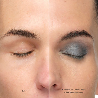 Before and after: Lük Beautifood Luminous Eye Crayon in Smoke with Glow Skin Tint
