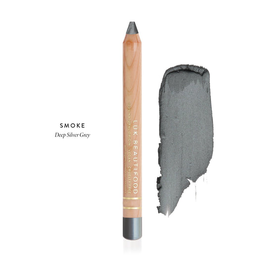 LÜK Beautifood Luminous Eye Crayon in Smoke, deep silver grey, shown with swatch