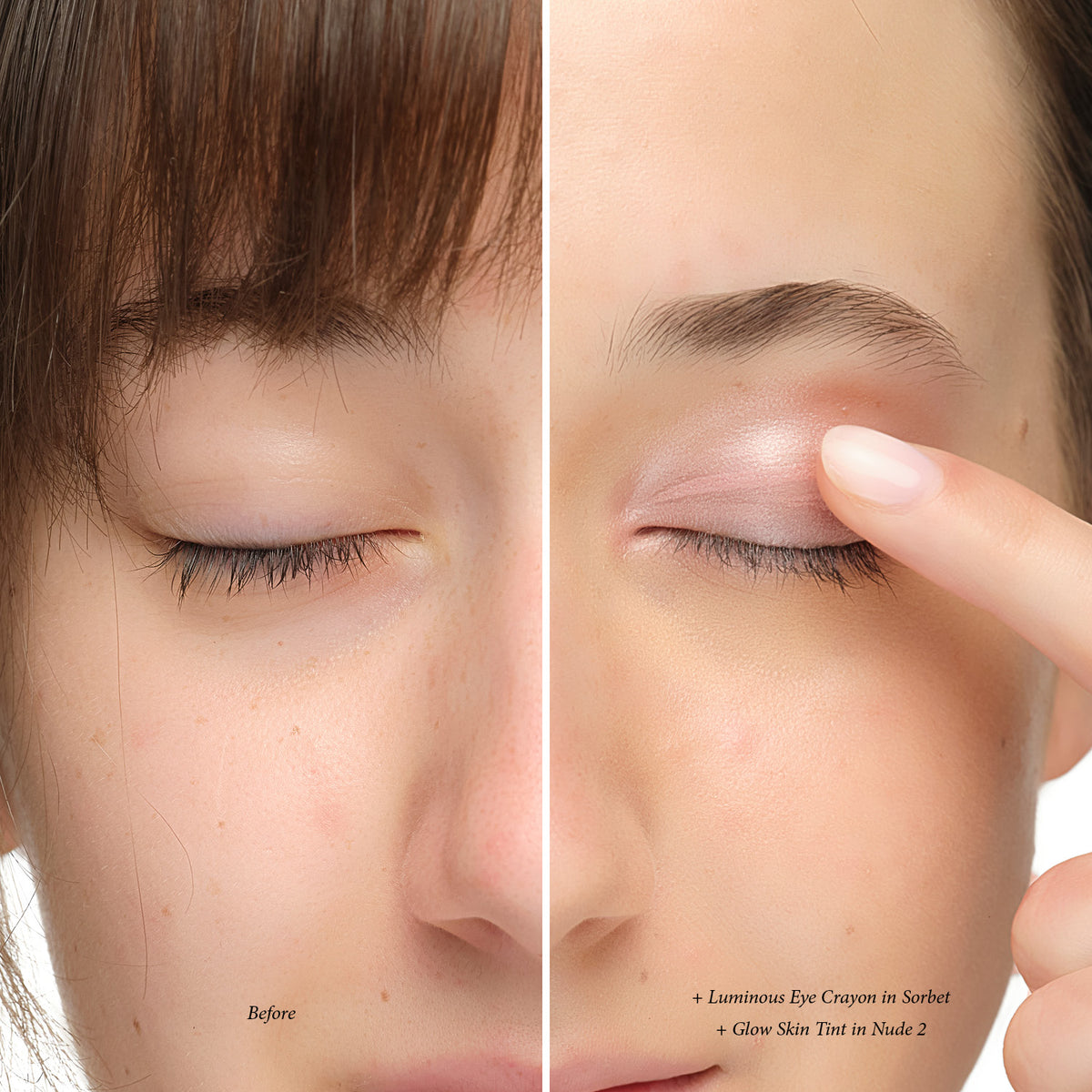 Before and after: Lük Beautifood Luminous Eye Crayon in Sorbet with Glow Skin Tint