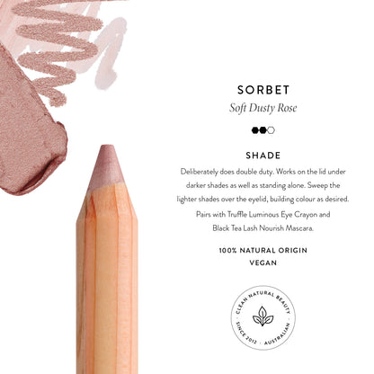 Lük Beautifood Luminous Eye Crayon in Sorbet shade guide — a soft dusty rose with swatch and how to wear it