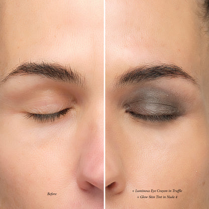 Before and after: Lük Beautifood Luminous Eye Crayon in Truffle with Glow Skin Tint