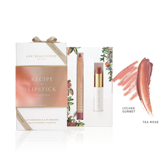 Lük Beautifood Recipe of a Lipstick Gift Set — Tea Rose Lip Nourish and Lychee Sorbet Lipstick Crayon
