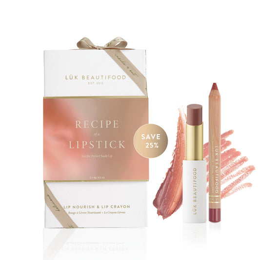 Lük Beautifood Recipe of a Lipstick Christmas gift set — Tea Rose Lip Nourish and Lychee Sorbet Lipstick Crayon