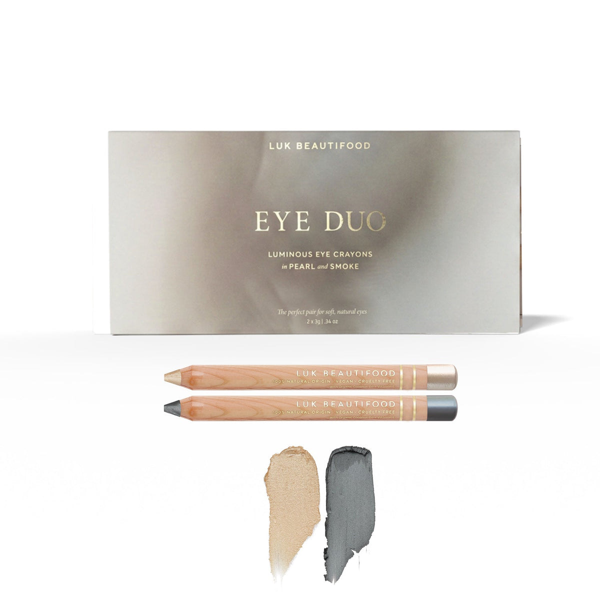 Lük Beautifood Luminous Eye Duo Gift Set in Soft Smoke — Smoke and Pearl eye crayons