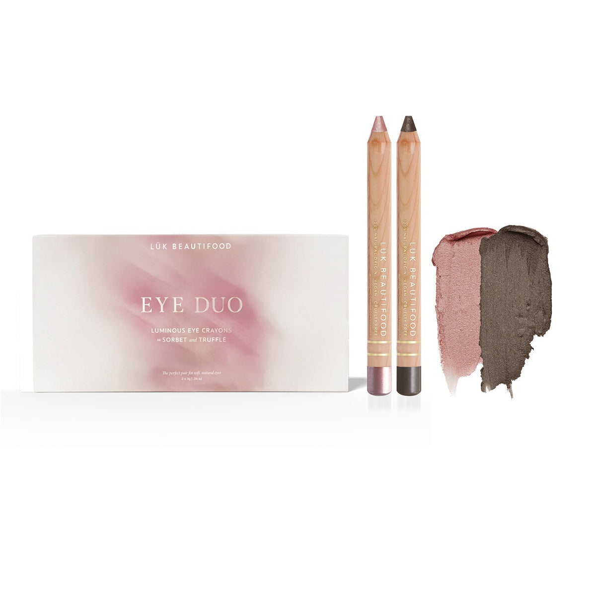 Lük Beautifood Luminous Eye Duo Gift Set in Soft Taupe — Truffle and Sorbet eye crayons
