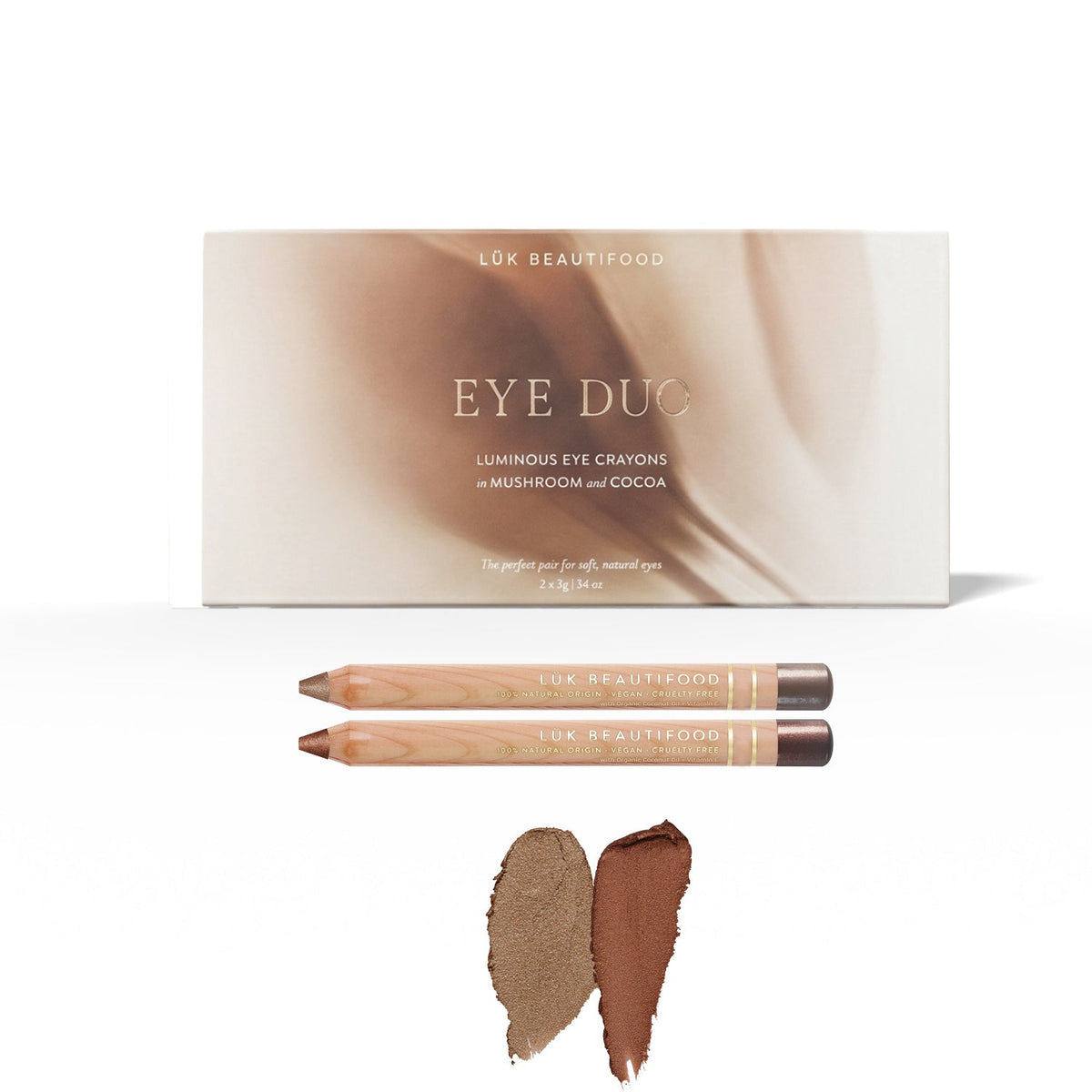 Lük Beautifood Luminous Eye Duo Gift Set in Warm Cocoa — Cocoa and Mushroom eye crayons
