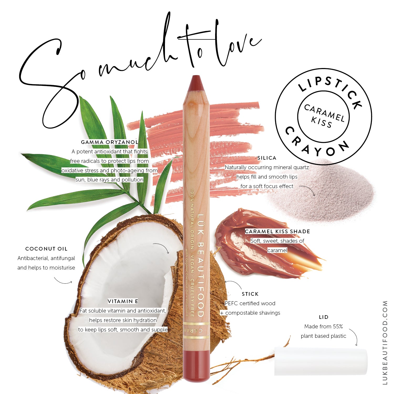 Luk Beautifood Natural Lipstick Crayon & lip liner in neutral shade Caramel Kiss. Vegan Lipstick