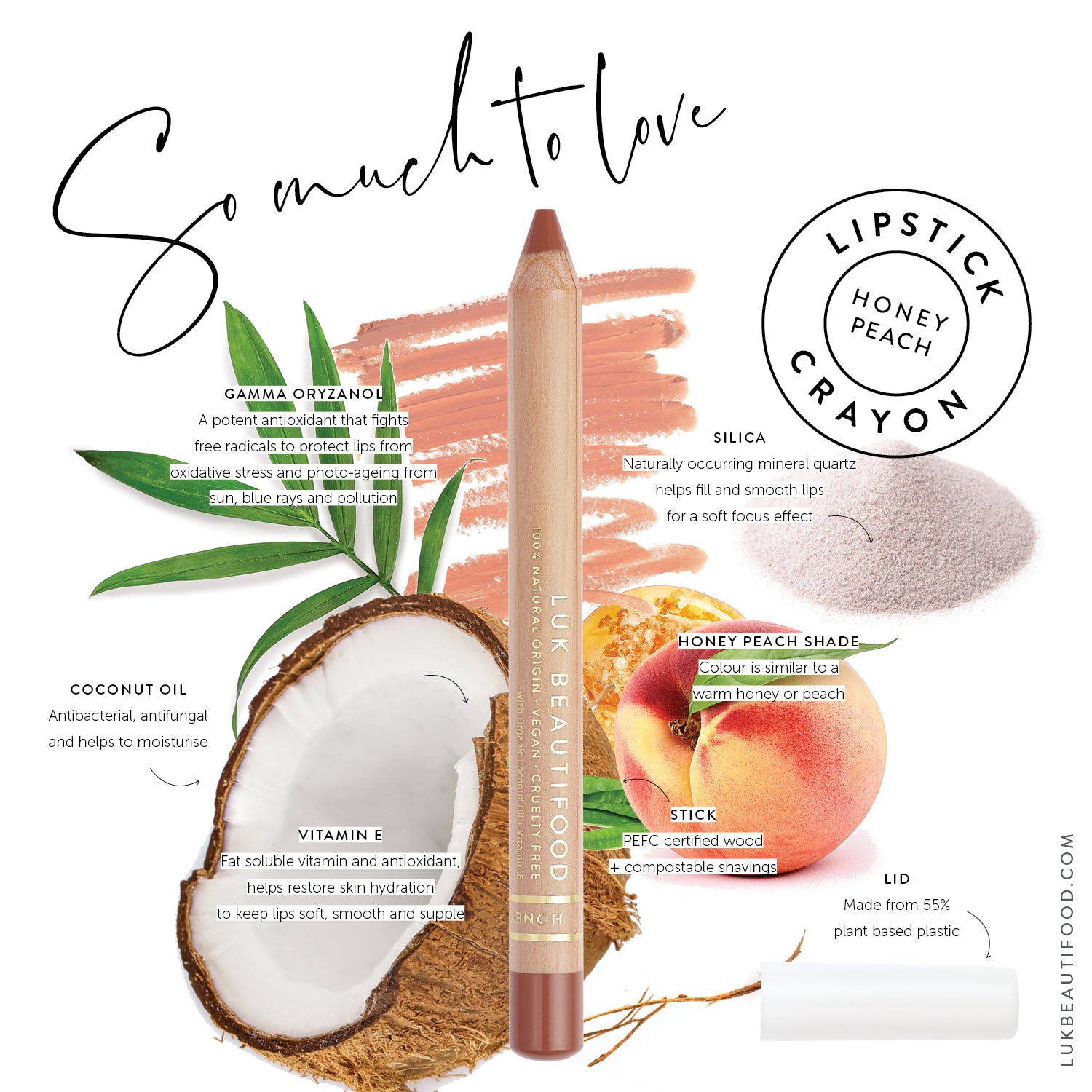 Luk Beautifood Natural Lipstick Crayon & lip liner in neutral shade Honey Peach Vegan Lipstick