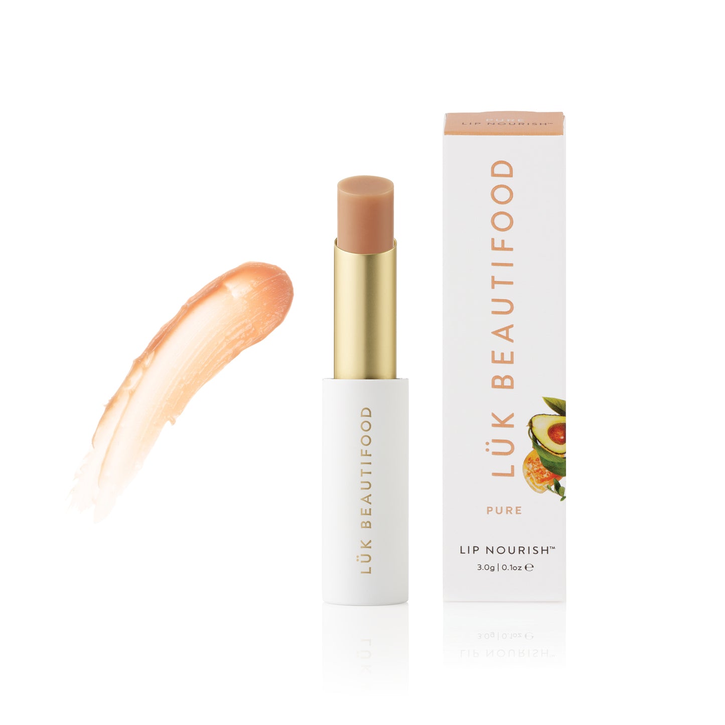 Lip Nourish™ 100% Natural Lipstick - Pure from Luk Beautifood gives you deliciously soft, smooth and lightly coloured lips for all day wear and care. A clear and colour-free nourishment stick for 24/7 moisture, day and night.
