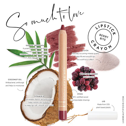Luk Beautifood Natural Lipstick Crayon & lip liner in neutral shade Berry Bite. Vegan Lipstick
