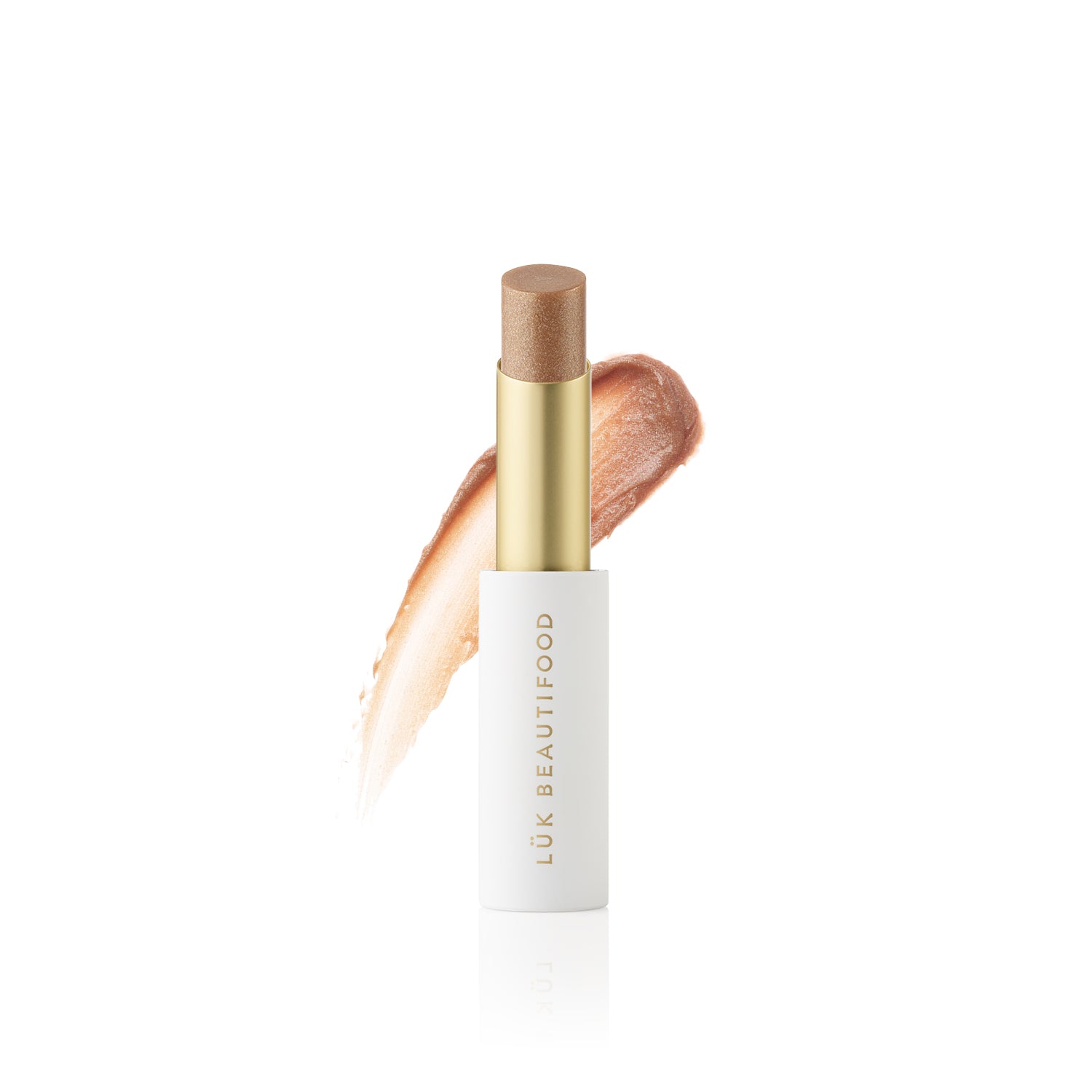 Lip Nourish Chai Shimmer - Golden beige. Soft touch, magnetic close Stick and swatch. Tastes of delicious chai tea. 100% Natural Lipstick