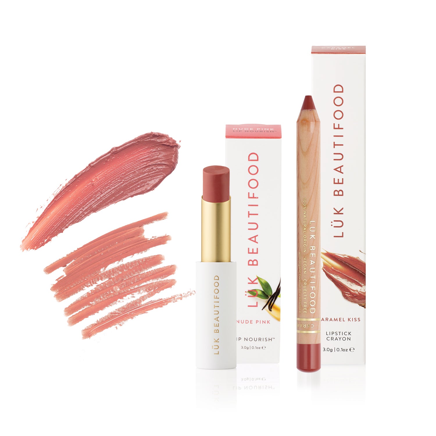 Natural Makeup Set - Lip Nourish Nude Pink and Lipstick Crayon Caramel Kiss