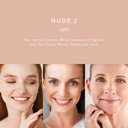 Nude 2 Light: LÜK Beautifood Instant Glow Skin Tint shade for light skin tones, shown on models