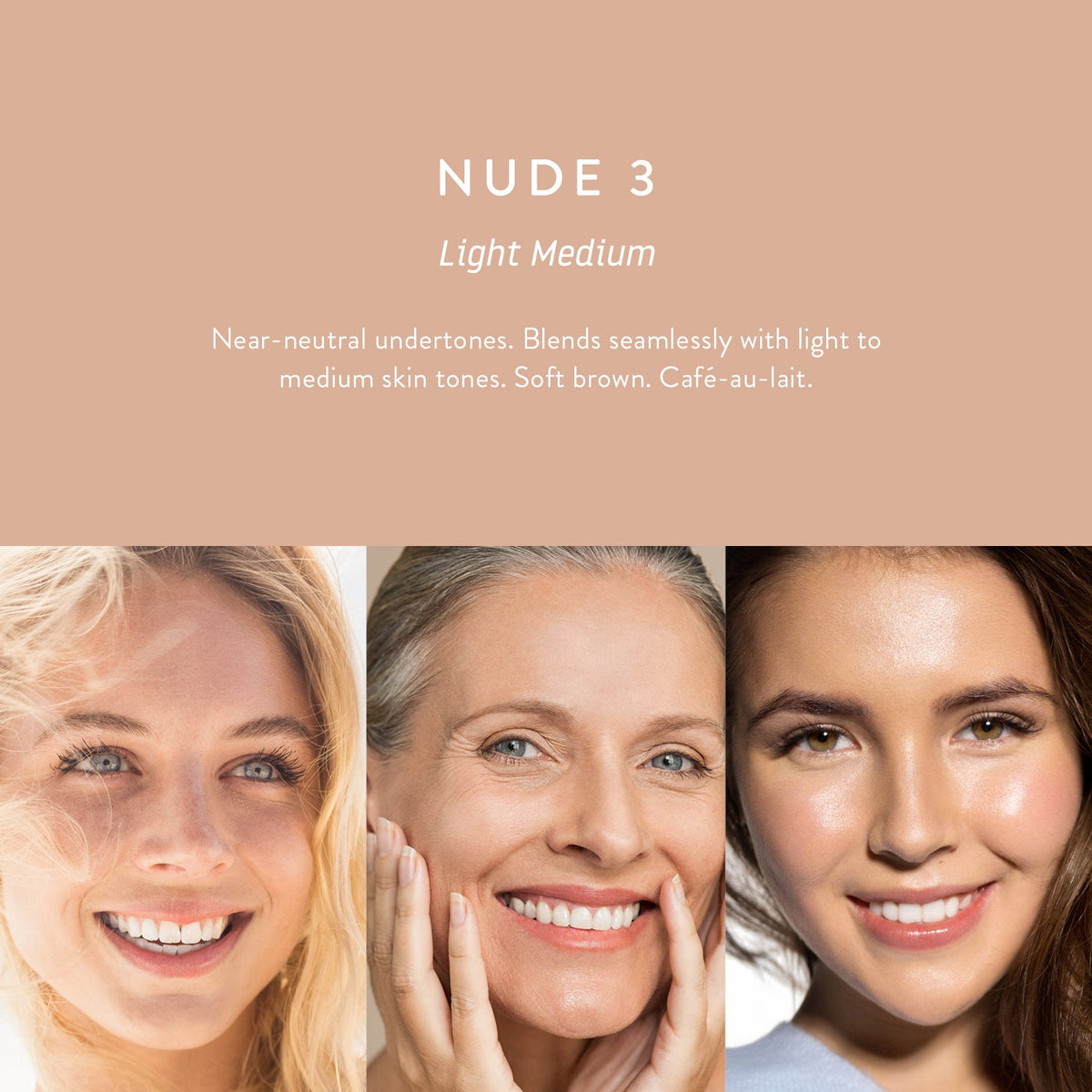 Nude 3 Light Medium: LÜK Beautifood Instant Glow Skin Tint shade for light to medium skin tones, shown on models